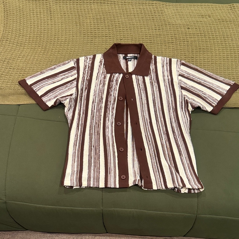St Textured Stripes Knitted Shirt - Brown Combo